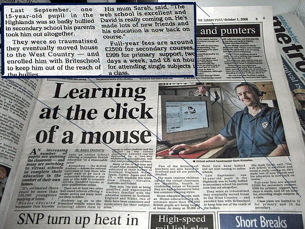 zoomed photo of Briteschool (and David's bullying) article, Sunday Post 2006